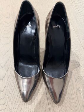 BOSS Metallic Silver Pointed-Toe Pumps